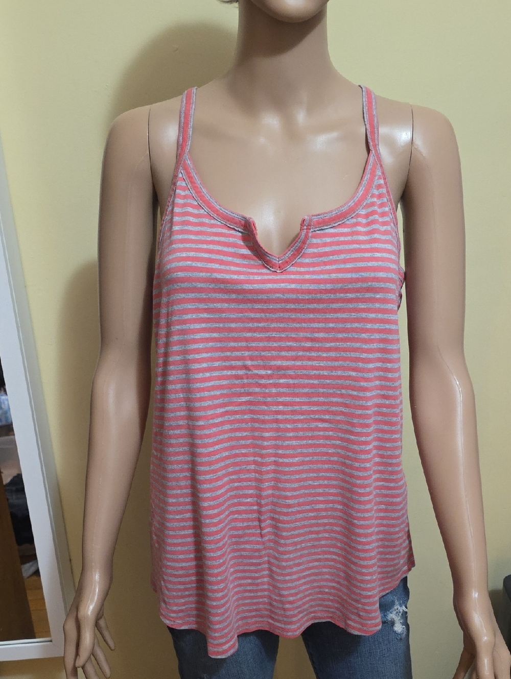 Striped Pink and Gray Women's Tank Top - Casual V-Neck